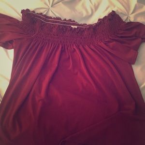 Off the shoulder maroon top